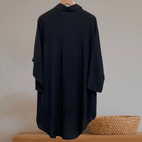 New Boho Long Sleeve Cotton Shirt Dress Black Button Up Oversized Tunic Top 90s - Picture 5 of 6